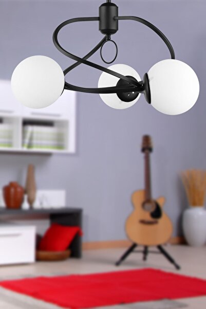 Begüsa Büklüm 3.lü Avize Siyah Beyaz Cam