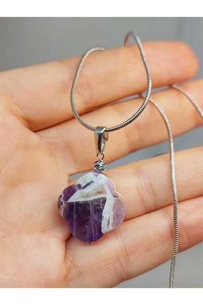 Yasamtohumu Ogrlica od ametista sa temom djeteline - sa lancem (49824)