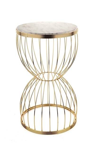 Begüsa Venezia Sehpa Gold Kaplama Mermer Ahşap