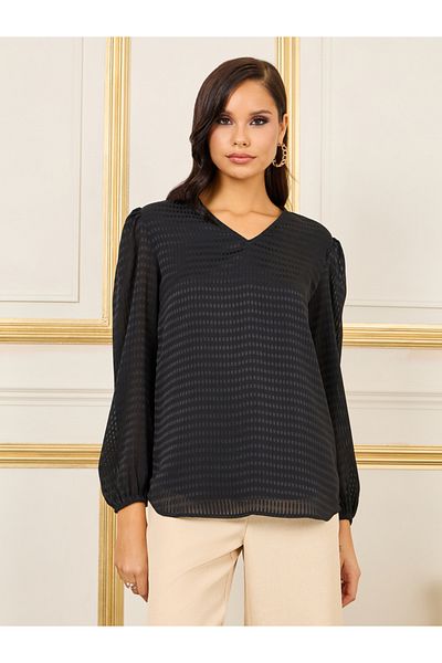 Styli Oversized V Neck Gingham Check Print Blouse