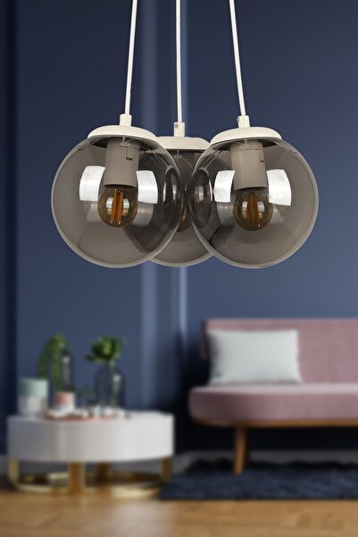 Begüsa Malta 3.lü Avize Beyaz Füme Cam