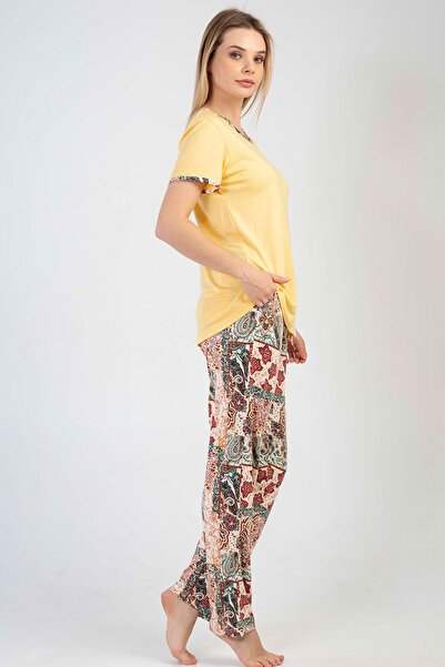 KEZOKİNO Kezokino SS24 Kadın / Kısa Kol Altı Uzun Viskon Cepli Takım / Sarı