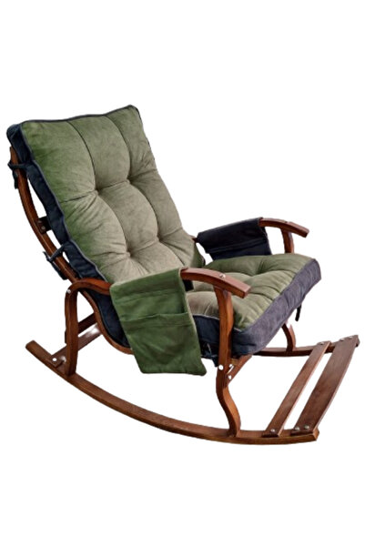 Mobildeco Sultan Lüx  Ceviz Ahşap Çift Minderli Çift Cepli Sallanan Sandalye Yeşil/Füme