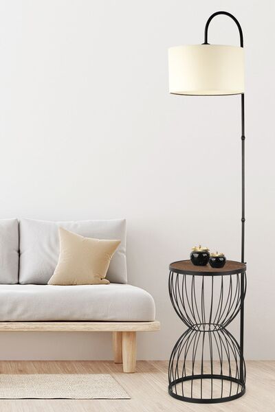 Begüsa Venezia Sehpa Lambader Siyah Ceviz Ahşap Krem Şapka