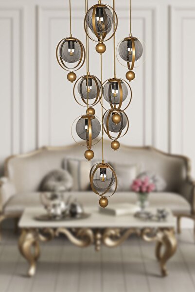 Begüsa Jüpiter 9.lu Avize Eskitme Füme Cam