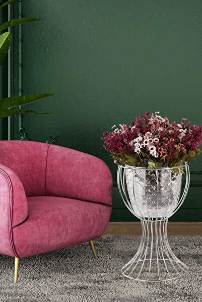 Begüsa Anafor Saksılık Krom 43 Cm Şeffaf Saksı Hediyeli