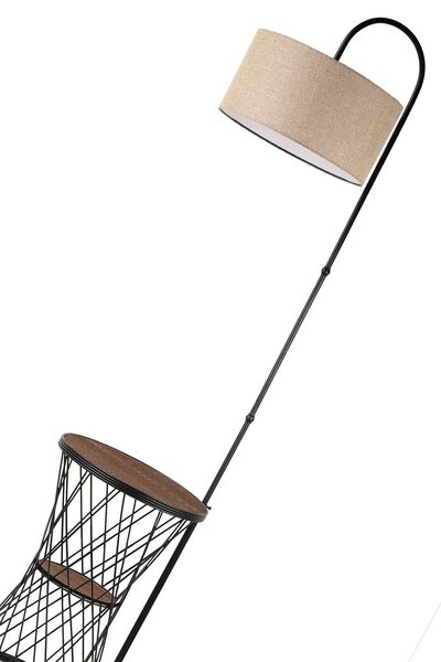 Begüsa Evsa Sehpa Lambader Siyah Ceviz Ahşap Hasır Şapka