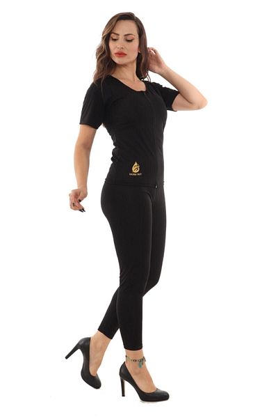 SAUNA SUIT Topuri și jambiere unisex cu mânecă scurtă, cu fermoar, talie termică, burtă, zonă de apăsare, transpirație Tme