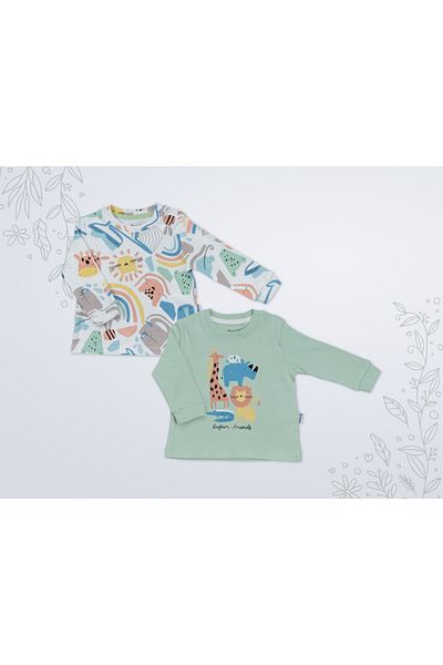 Miniworld Safari Friends Cute Animals Printed 2-Piece Sweat 100% Cotton