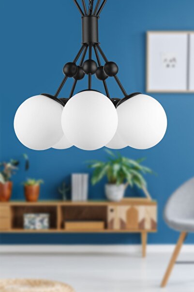 Begüsa Delf 5.li Avize Siyah Beyaz Cam