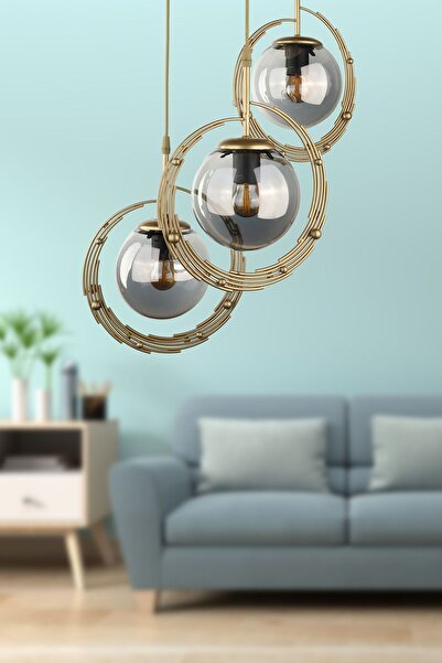 Begüsa Titan 3.Lü Avize Eskitme Füme Cam