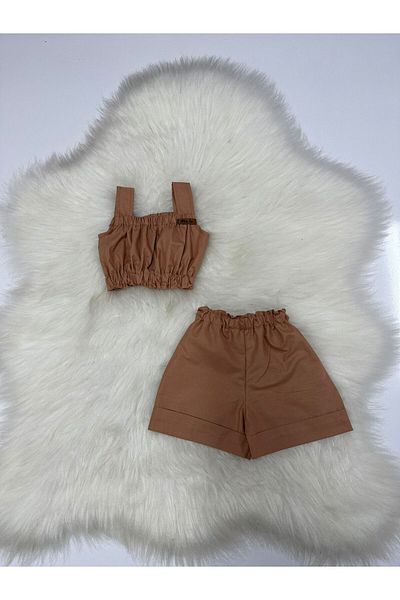 Moda Lina Едноцветни къси панталони за момичета и изрязан комплект