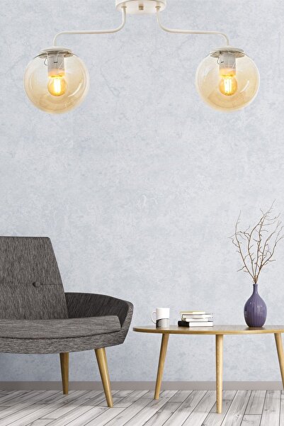 Begüsa Yağmur 2.li Beyaz-bal Glop Camlı Avize