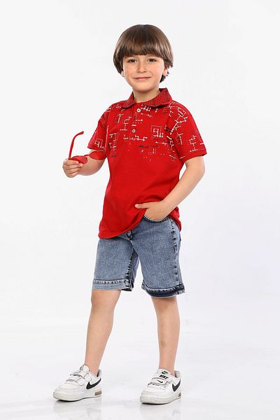 MORNIO Lacost Fabric Boys' Polo Collar T-Shirt and Denim Shorts - MRN5111112VF
