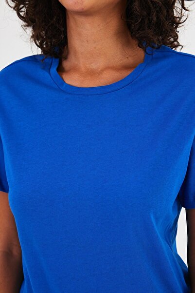 Penyelux Women's Daily Basic Cotton Loose Fit Crew Neck T-Shirt Blue