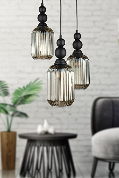 Begüsa Vamos 3.lü Avize Siyah Füme Cam