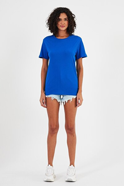 Penyelux Women's Daily Basic Cotton Loose Fit Crew Neck T-Shirt Blue