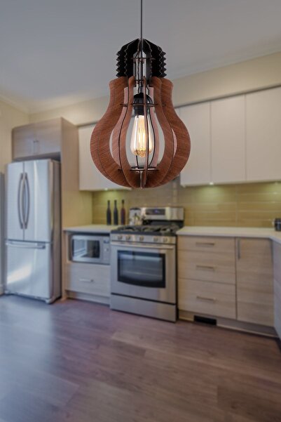 Begüsa Ampul Tekli 27.Lik Ceviz Ahşap Avize