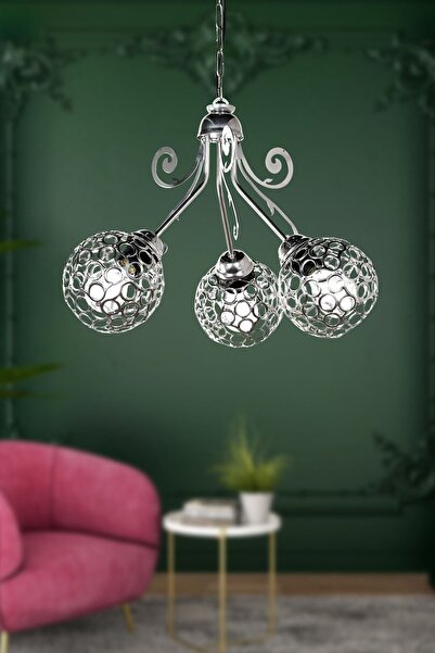 Begüsa Açelya 3.lü Avize Krom No:01