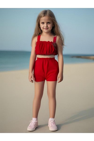 Moda Lina Solid Color Girls' Crop & Shorts Set