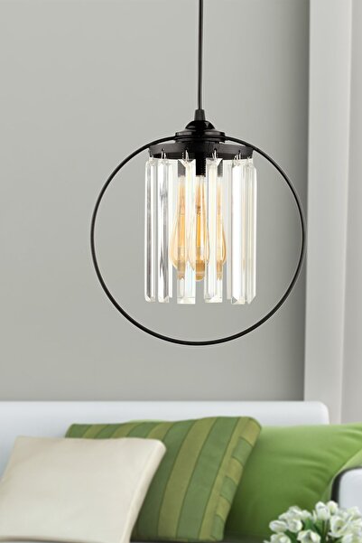 Begüsa Lemos Kristal Taşlı Tekli Avize Siyah