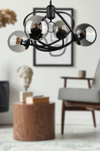 Begüsa Büklüm 4.lü Avize Siyah Füme Cam