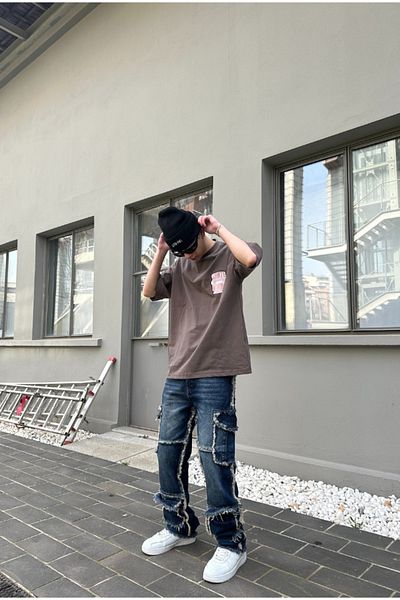 serline Tricou oversize maro cu broderie cu skateboard
