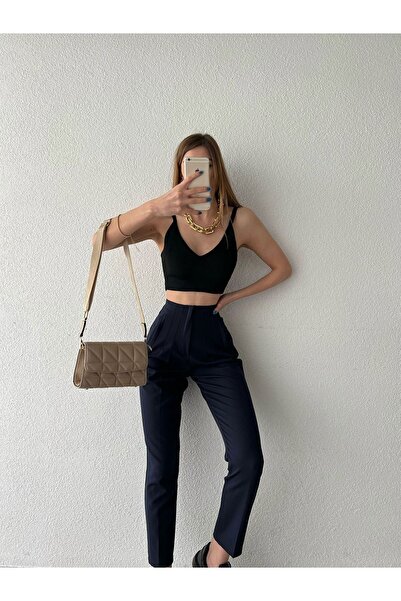 SHEVANE Чорні брюки з високою талією на манжетах