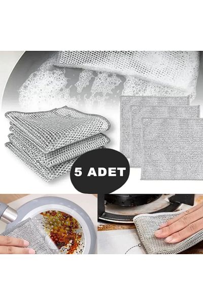 sengenegel 5 Pieces 20x20 Inox Wire Cloth - Hard Dirt, Kitchen Bathroom, Dishcloth Double Layer Multi-Purpose