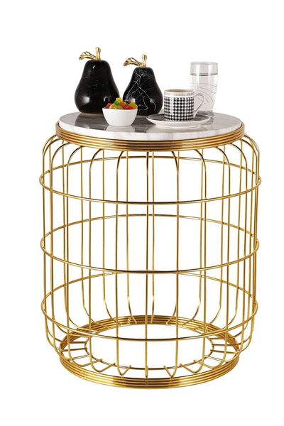 Begüsa Camellia Sehpa Gold Ahşap Mermer