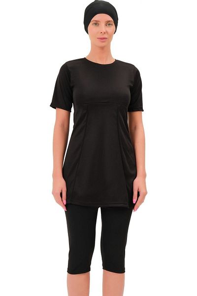 Argisa Half Sleeve Plain Semi Hijab Swimsuit 7832 Black Plus Size