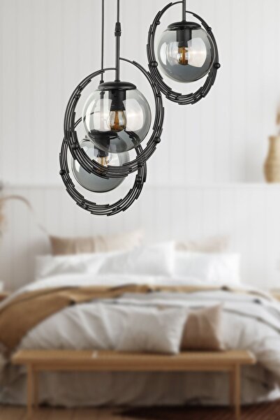 Begüsa Titan 3.Lü Avize Siyah Füme Cam