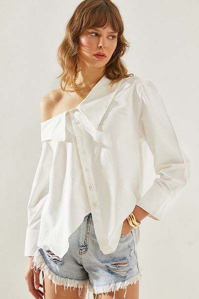 Bianco Lucci Cămașă de damă cu croială asimetrică - guler rândunică 60251166