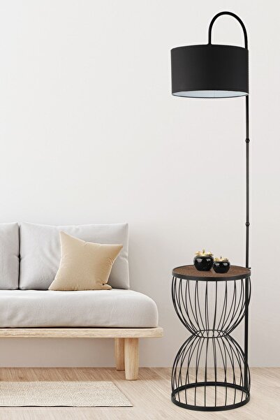 Begüsa Venezia Sehpa Lambader Siyah Ceviz Ahşap Siyah Şapka