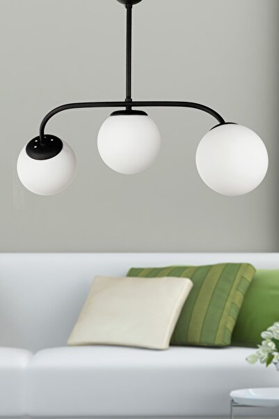 Begüsa Norel 3.Lü Avize Siyah Beyaz Cam