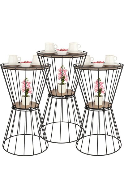 Begüsa Alpin 3.lü Set Sehpa Siyah Ceviz Ahşap