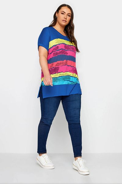 Stil Diva Tricou cu dungi cu mânecă scurtă, cu decolteu în V 302951
