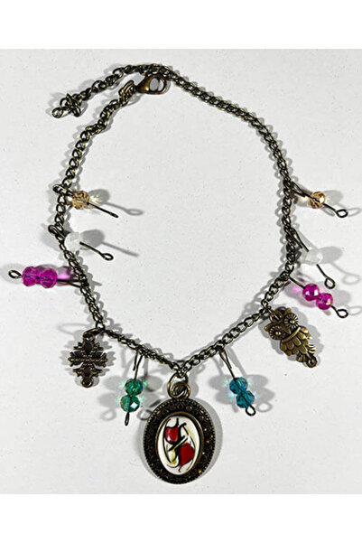 Çini Evi Reverse Plain Red Tulips Patterned Iznik Tile Anklet