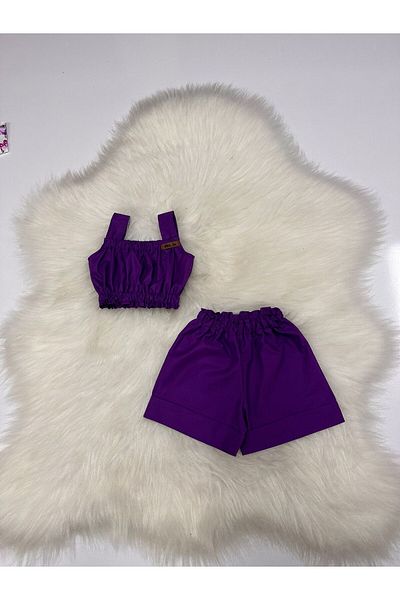 Moda Lina Girl's Crop Top and Shorts Set - Solid Color