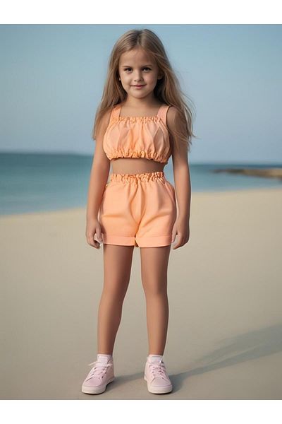 Moda Lina Solid Color Girls' Shorts & Crop Set