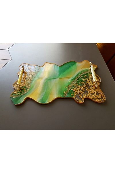 Lemur Sineklik Large Size Gold Leaf Rectangular Wavy Patterned Promise Engagement Groom Epoxy Tray