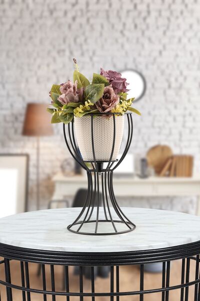 Begüsa Anafor Saksılık Siyah 25 Cm Krem Saksı Hediyeli