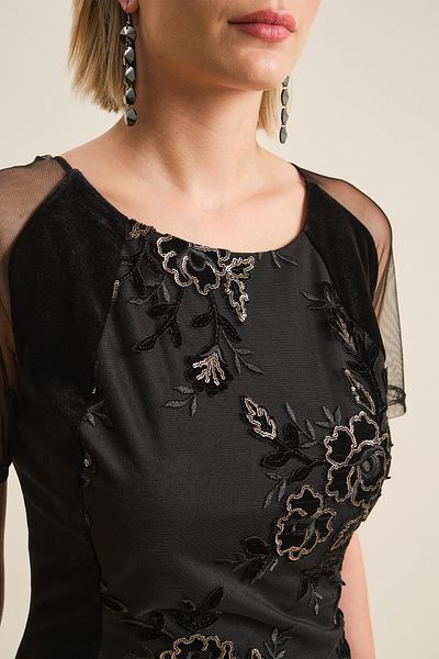 VERDA Velvet Evening Dress - Sequin Embroidered and Back Design