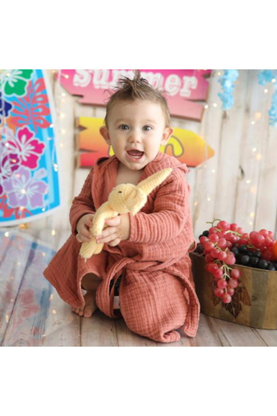 Caline Baby 4 Layer Muslin Children's Bathrobe - Tile