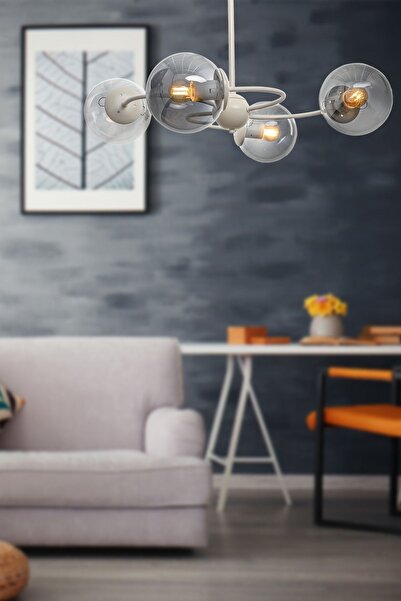 Begüsa Dönence 4.lü Beyaz-füme Camlı Avize