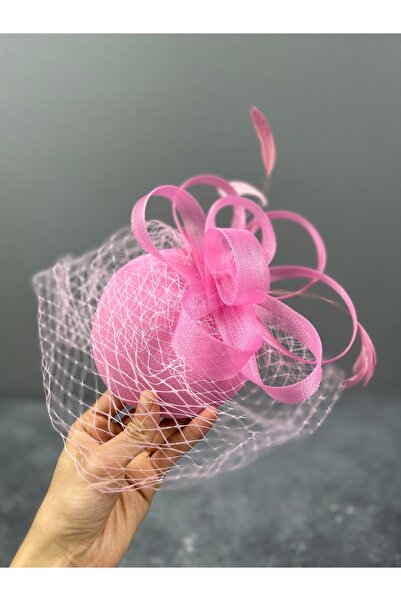 Limelia قبعة زفاف أنيقة مع شريط ريش وردي