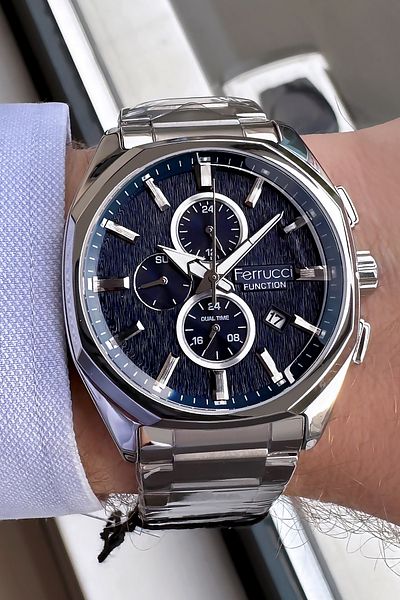 Ferrucci Men's Silver Color Waterproof Wristwatch with Steel Cord and Gift Bracelet FRE2047C2
