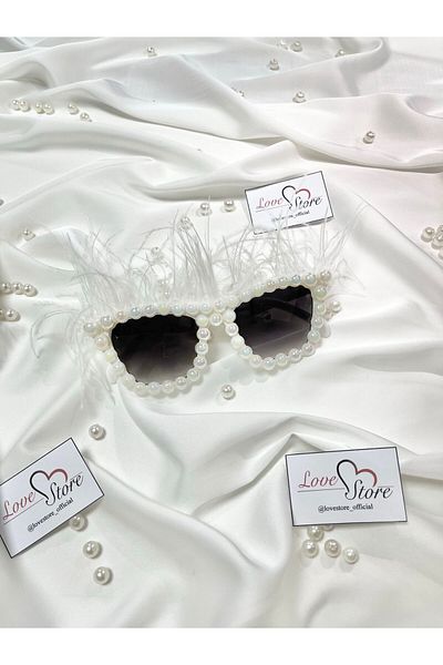 LoveStore Special Design Sunglasses for Bride - Pearl and Feather, Photo Shoot Accessory