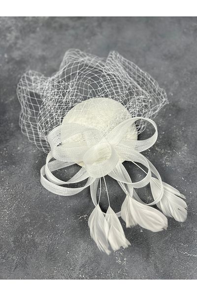Limelia White Stylish Bridal Wedding Hat - Ribbon and Feather