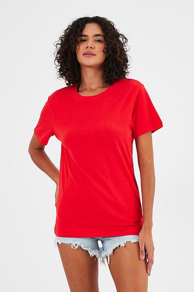 Penyelux Women's Daily Basic Cotton Loose Fit Crew Neck T-Shirt Red